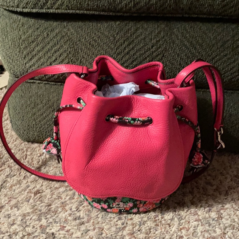 Coach pink & floral bucket bag
